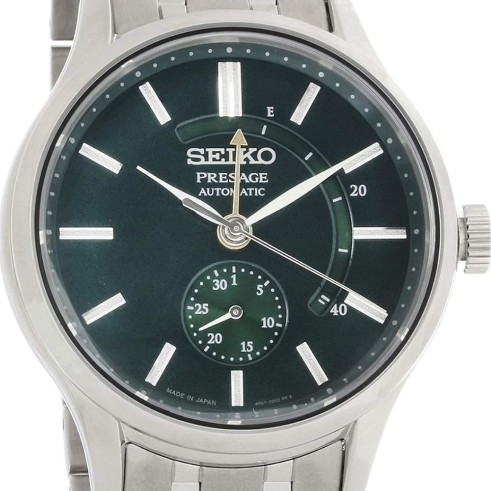 Seiko SSA397 Presage Green Automatic Stainless Steel Watch with exhibition case
